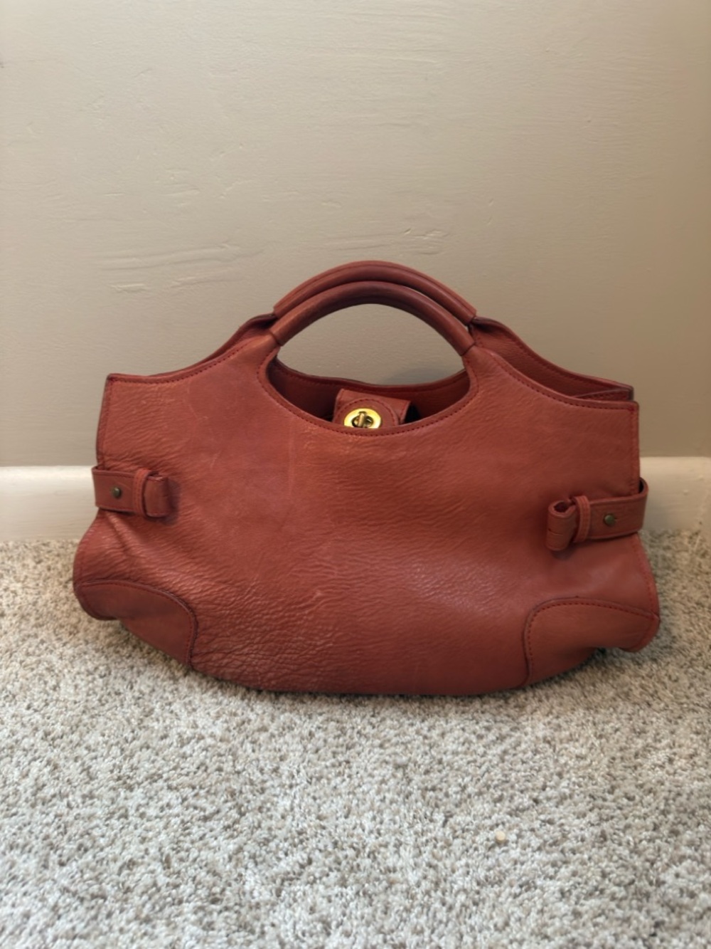Moore & Giles Structured Burnt Red Leather Shoulder Bag with Top Handles